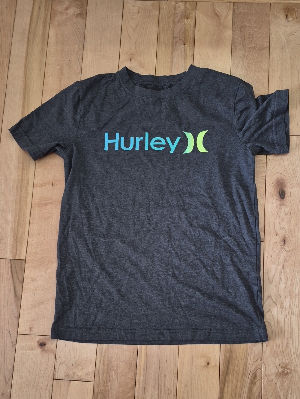 Boys Size 14/16 Hurley Charcoal Tee with Teal and Lime Logo